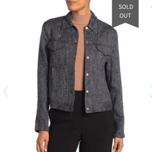 Theory Trucker Jacket Herring Melange Front Buttons Navy Blue Size Large Women's